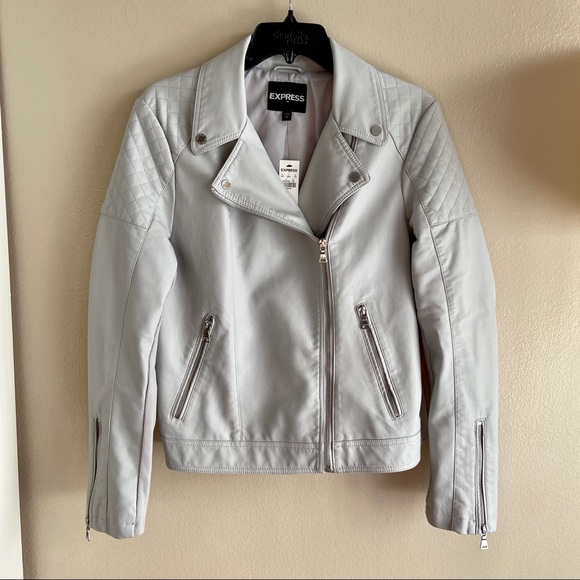Express Jackets & Blazers - [Express] Light Grey Quilted Moto Jacket